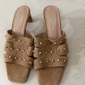 Brenda Zaro Tan Suede Studded Slide Mules